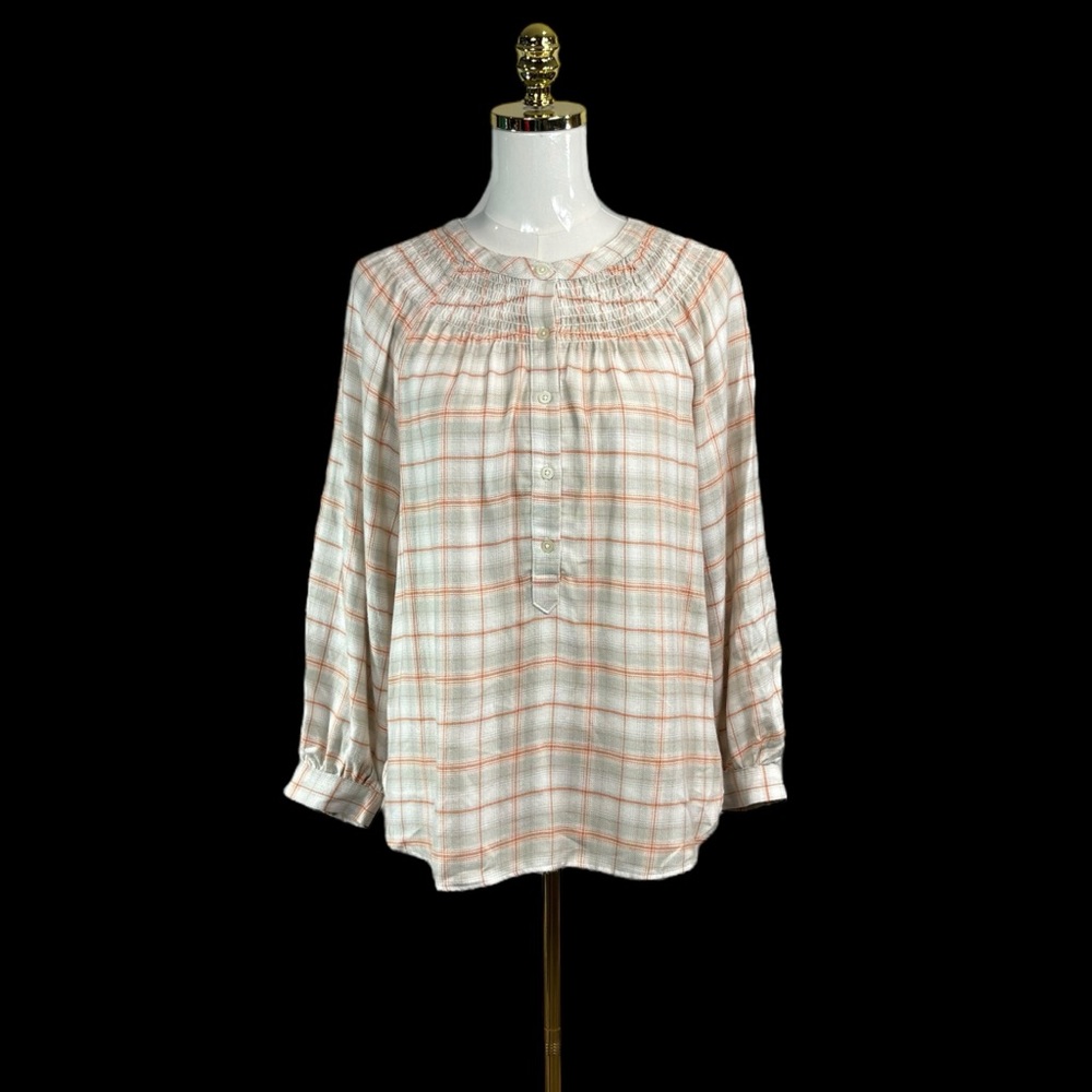 Woman’s LOFT lightweight flannel plaid peasant top size S
